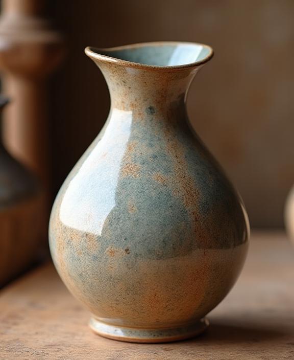Close-up of a handcrafted ceramic vase in a Woven Hearth room.